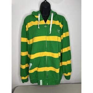Lifted Research Group Striped Green Yellow Sweatshirt Hoodie Zip Up Size Medium